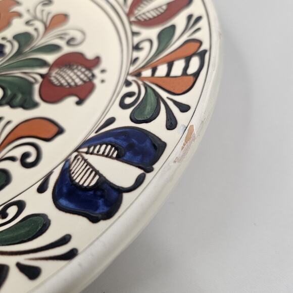 Romanian Hand Crafted Korond Large Glaze Clay Pottery Plate 9.5" Rustic Folk Art - Picture 3 of 8